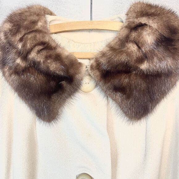 Vintage 50s 100% Cashmere Mink Fur Collar Swing Pea Coat Luxury Like Lilli Ann M - Picture 4 of 11